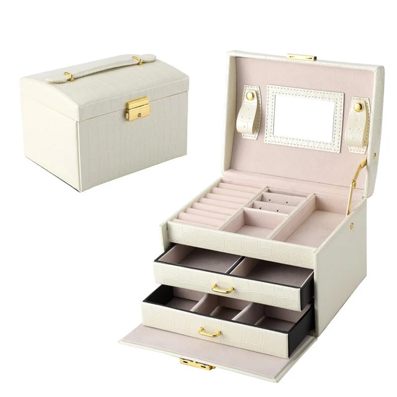 

Leather Jewelry Box Organizer Casket Rings Necklaces Holder Storage Container #86009
