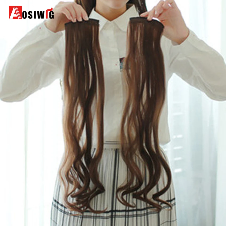 AOSIWIG 2" /24"/2" длинные вьющиеся 2 клип в наращивание волос 1 шт синтетическое высокотемпературное волокно для женщин
