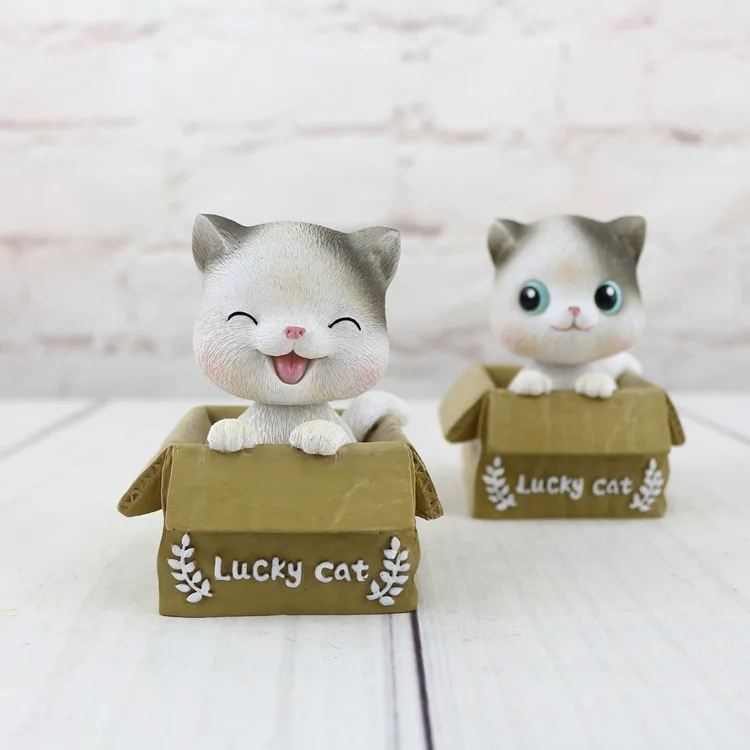 1 шт. милые Мультяшные смолы Lucky Box кошка качающаяся голова Автомобильные украшения для автомобиля рабочего стола дома креативный орнамент интерьерные украшения