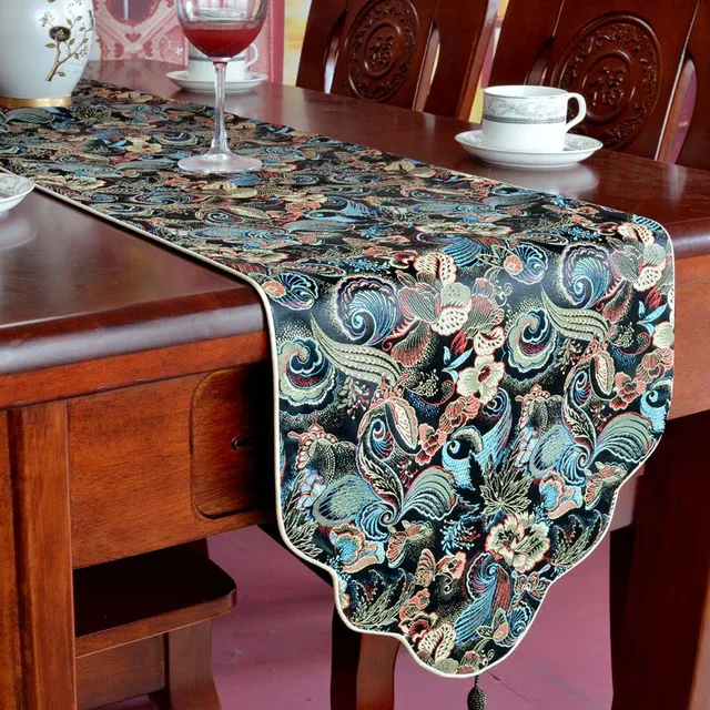 Black Jacquard Table Runner Classic Vintage Wedding Party Rectangular