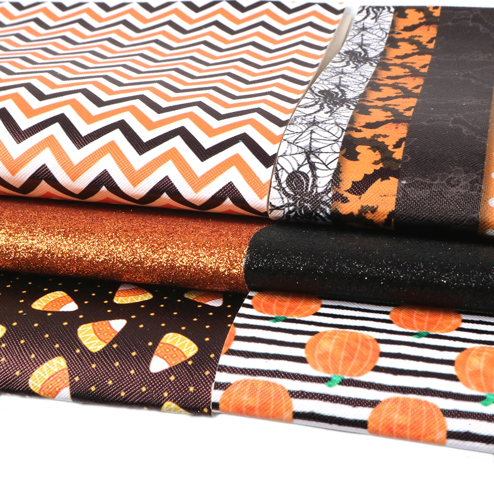 

David accessories 6pcs/set 20*34cm Halloween Holiday Faux Synthetic Leather Set Fabric ,DIY Hairbow Handbag Material,1Yc6892