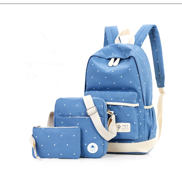 Модный женский рюкзак в горошек, высококачественные парусиновые рюкзаки для девочек-подростков, школьный рюкзак, школьные сумки, mochila infantil - Цвет: light blue