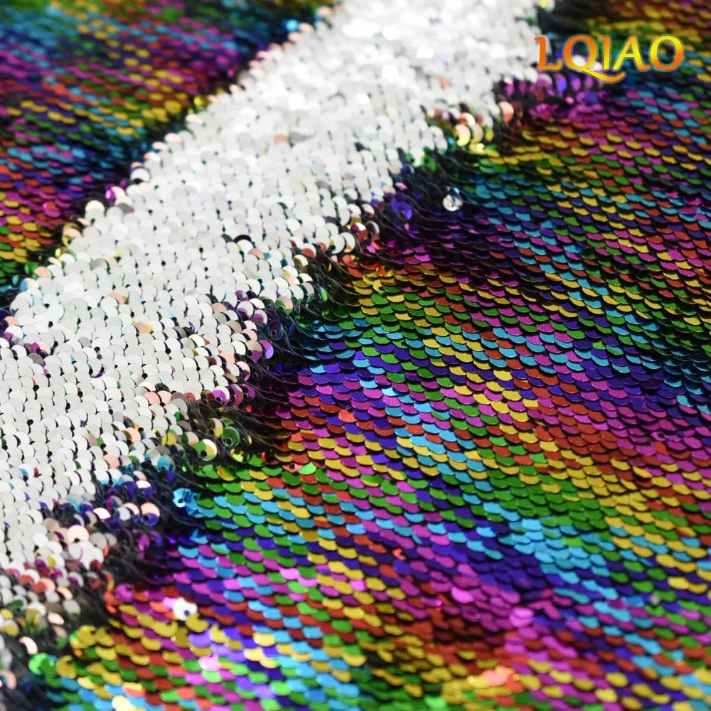 Sequin Fabric Reversible Rainbow Silver-002