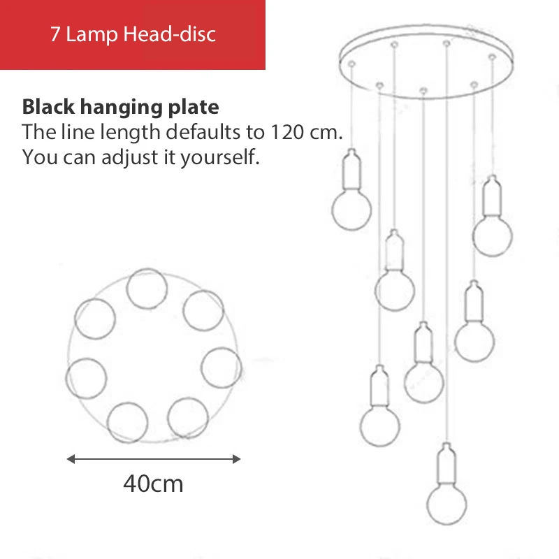 Подвесной светильник, подвесной светильник из скандинавского стекла, подвесной светильник E27 с лампочкой, светильник для ресторана, барный кран, прикроватная лампа для гостиной, спальни - Цвет корпуса: 7 Light black disc