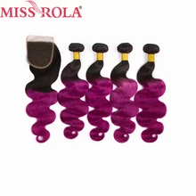 Miss Rola Hair Pre colored Ombre Indian Body Wave 1B Purple 100 Human Hair Non Remy