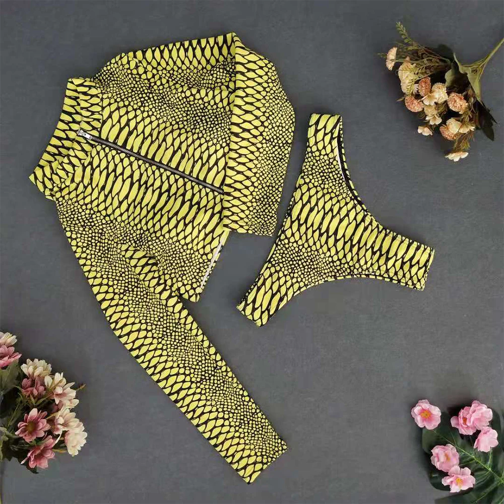 

Snake Skin Print two-piece suits Mesh long sleeve brazilian bikini Push up swimsuit Sexy thong swimwear women bathing suit 2019