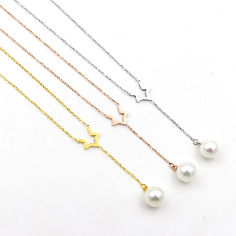

Stainless Steel Star Shape Pearl Charm Necklace Pendant For Women Jewelry Gift