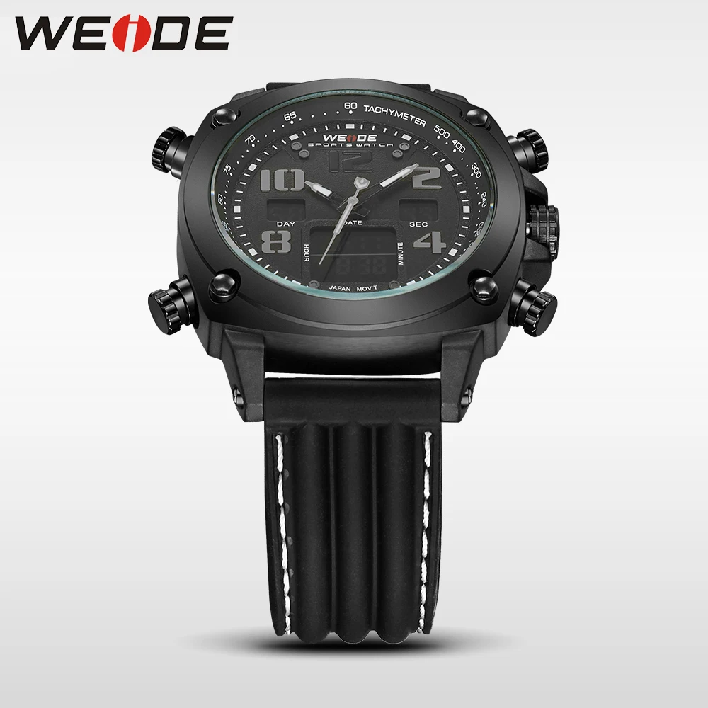 WEIDE мужской силиконовый черный ремешок кварцевый цифровой механизм ретранслятор