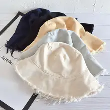 Новые Промытые уличные шляпы для женщин удобные, однотонного цвета хлопок Рыбацкая шляпа Солнцезащитная Летняя Пляжная Панама шапки