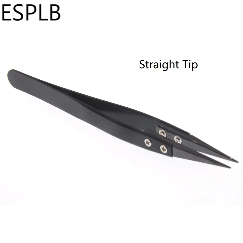 Precision Tweezers ESD Anti Static Tweezers Ceramic Tweezers Precision Black Ceramic Stainless Steel Curved Straight Tip Pointed Coil Heat Resistant Antistatic