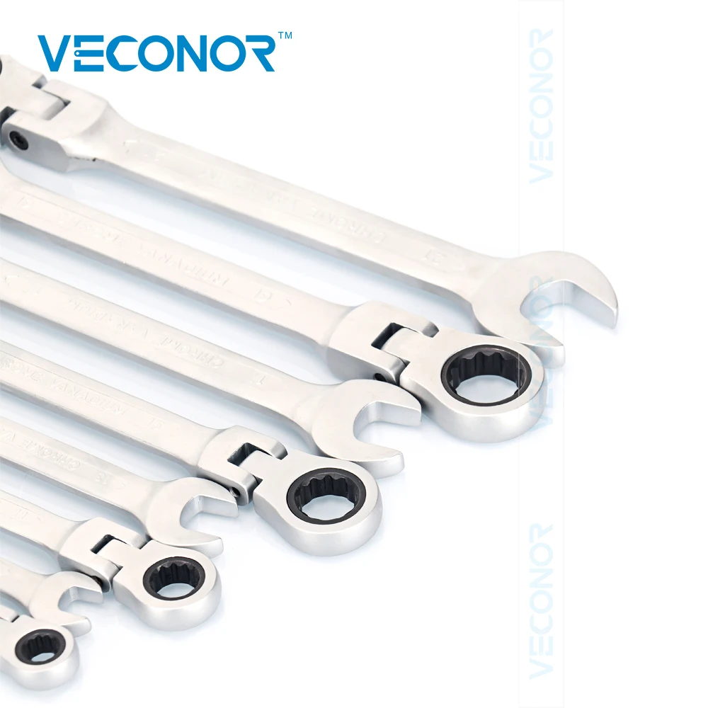 8-21mm Ratchet Wrench Set Flexible Head Multitool Dull Polish Ratcheting Spanners Set of Tools With Plastic Rack Pack