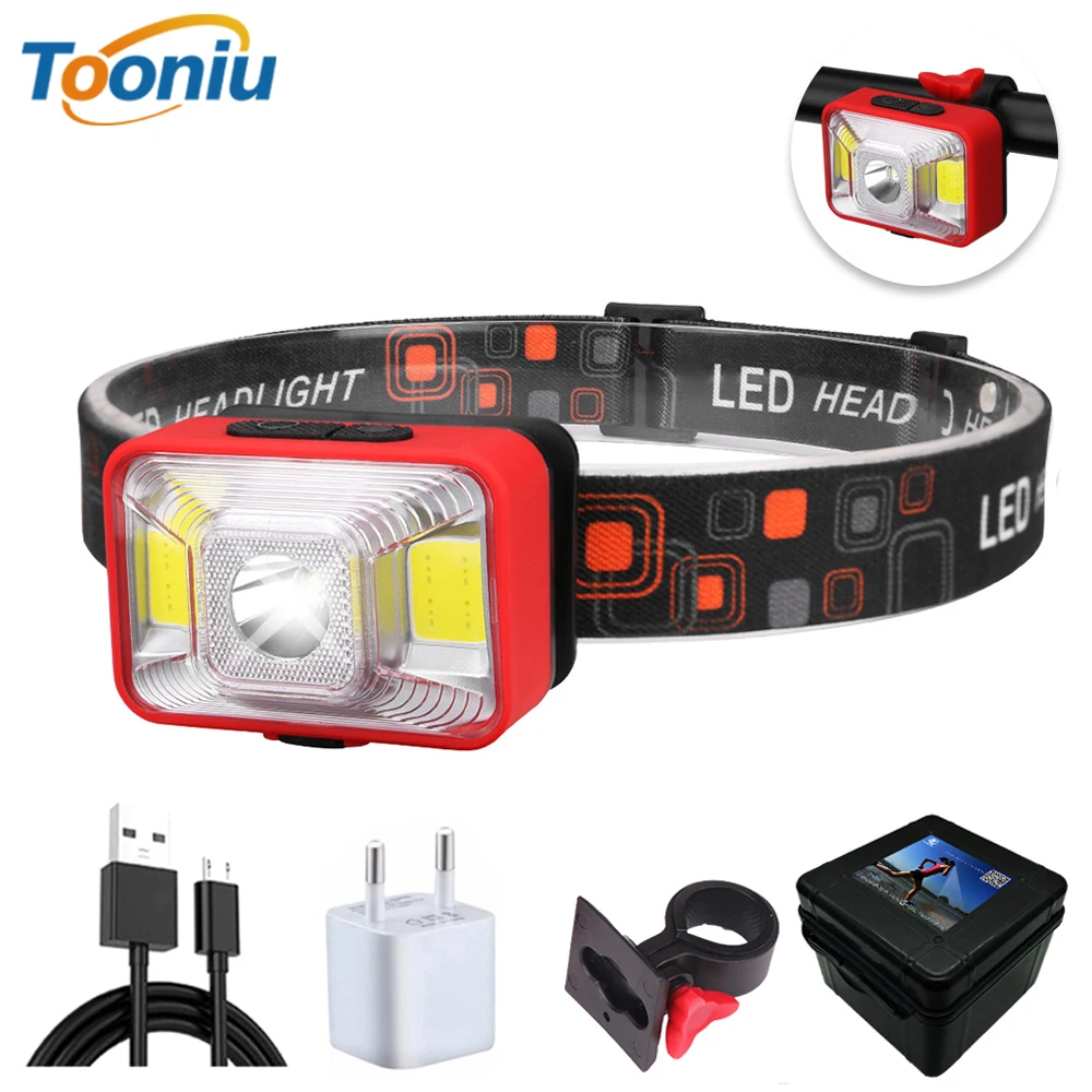 

Rechargeable LED Headlamp 5 Lighting Modes Headlight Working Lamp Red light + white light For outdoor activities at night