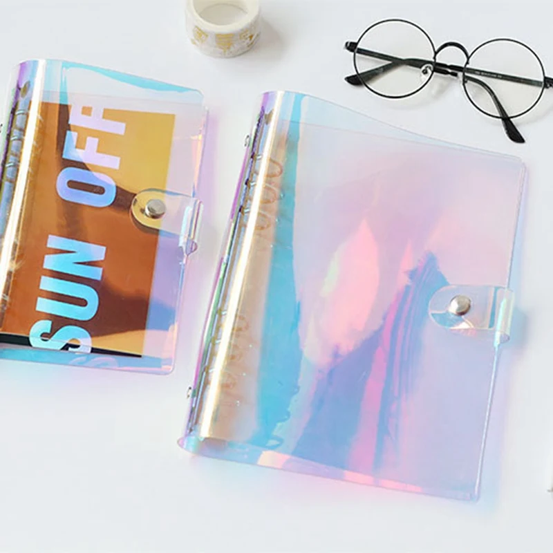 2018 NEW A5 A6 PVC Rainbow laser Transparent Notebook diary Cover Glitter Loose leaf Note Book Planner Clip Office Supplies 2018 NEW A5 A6 PVC Rainbow laser Transparent Notebook diary Cover Glitter Loose leaf Note Book Planner Clip Office Supplies