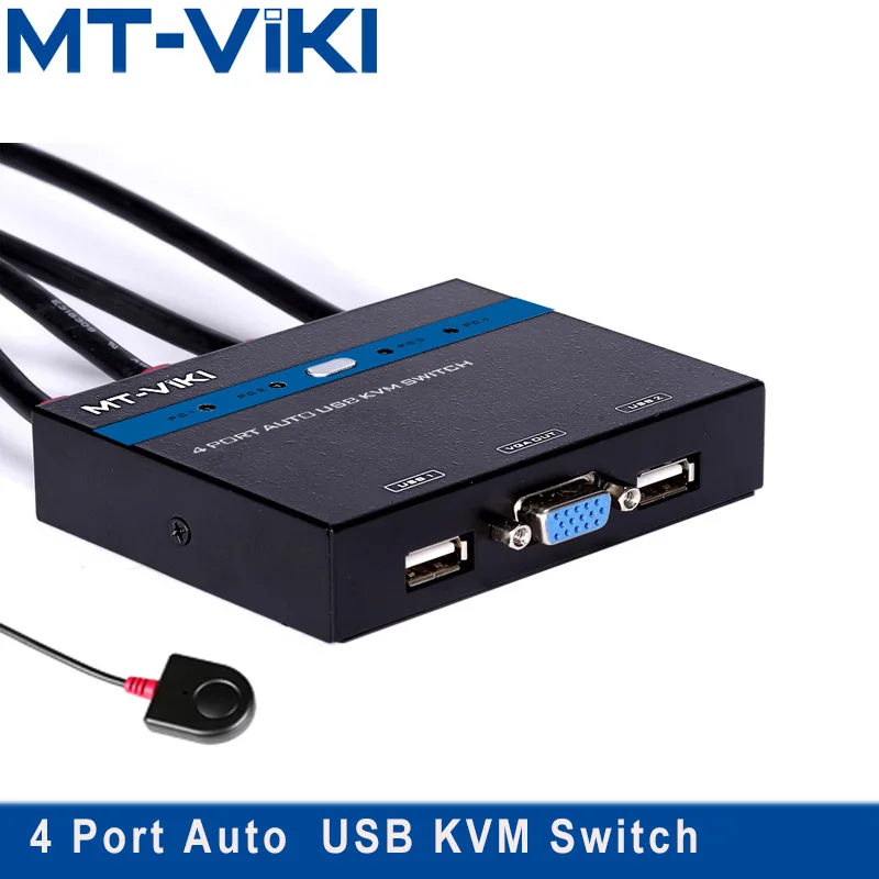 Mt Viki VGA Switch 4 Port Auto USB KVM Switch with Wired