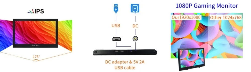 WIMAXIT M1160S портативный монитор 12 дюймов 1920X1080 16:9 дисплей Питание от USB HDMI монитор ультра-тонкий двойной колонки для PS3/PS4/PC