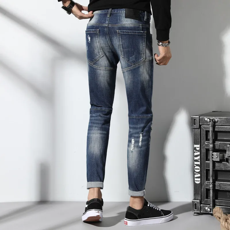 Italy Designed Man Slim Ripped Holes Jeans Men patchworks Skinny Denim Pants Male Street Wear Quatliy Europeans style Trousers
