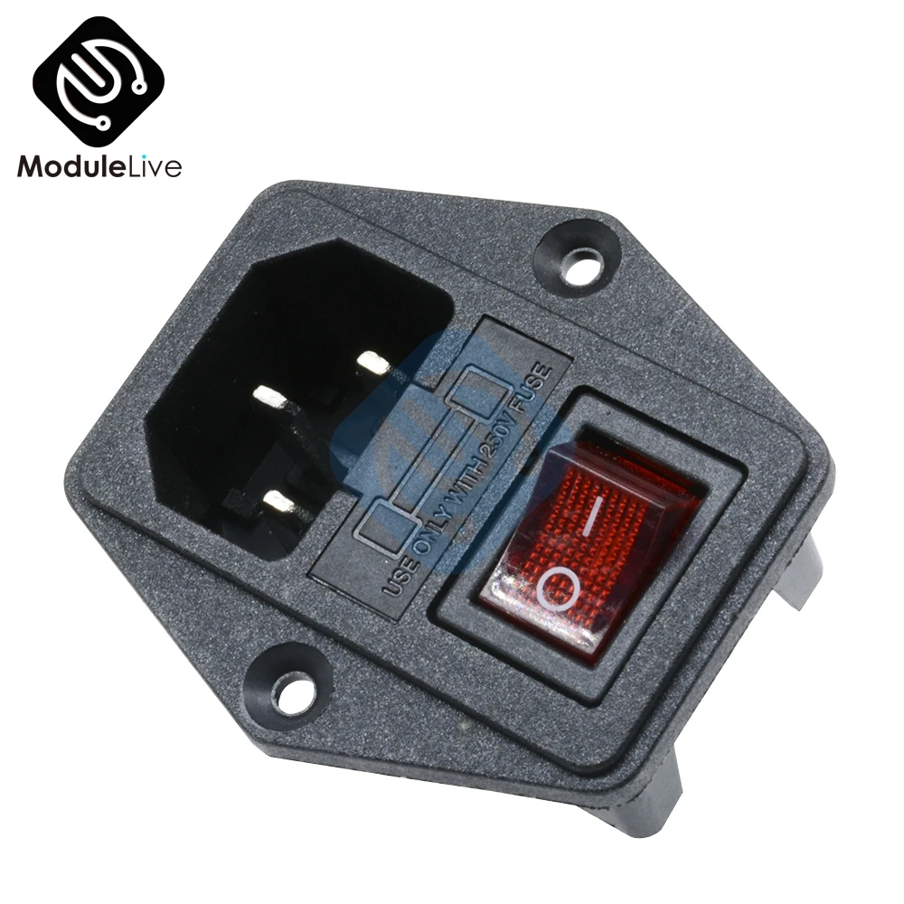 

AC 250V 10A Black Red 3-Pin Terminal Power Socket with Fuse Holder Rocker Switch 3pin 3p 3 pin 3 Terminal