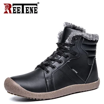 

REETENE Outdoor Mountain Waterproof Men Shoes 39-47 Men Snow Boots Anti-Skidding Winter Shoes High Quality Cow Suede Boots Men