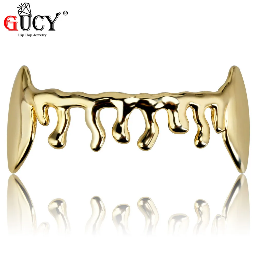 

GUCY Hip Hop Vampire Fangs Teeth Grills Gold Silver Plated Custom Drop Vampire Dracula Bottom Teeth Grillz Halloween Gift