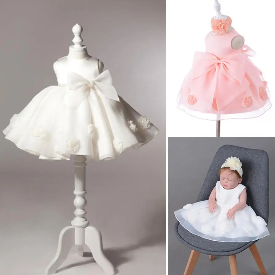 Baby Girls White Flower Beaded Virgin Mary Baptism Cape Cap dress Set 6-12M