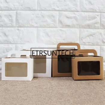 

200pcs/lot Open window kraft paper portable box baking Western Point packing box transparent folding box