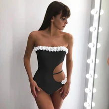 1 шт. купальник цветочный гофрированный подол Купальник сексуальный бандо боковая Талия выдалбливают купальный костюм боди бразильская пляжная одежда