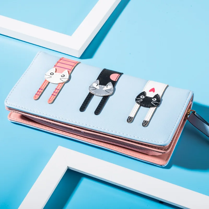 

Cute Cartoon Cat Women Wallet Cartoon Animal Pattern Printing Coin Purses Female Clip Wallets Casual Pu Credit Card Holders New