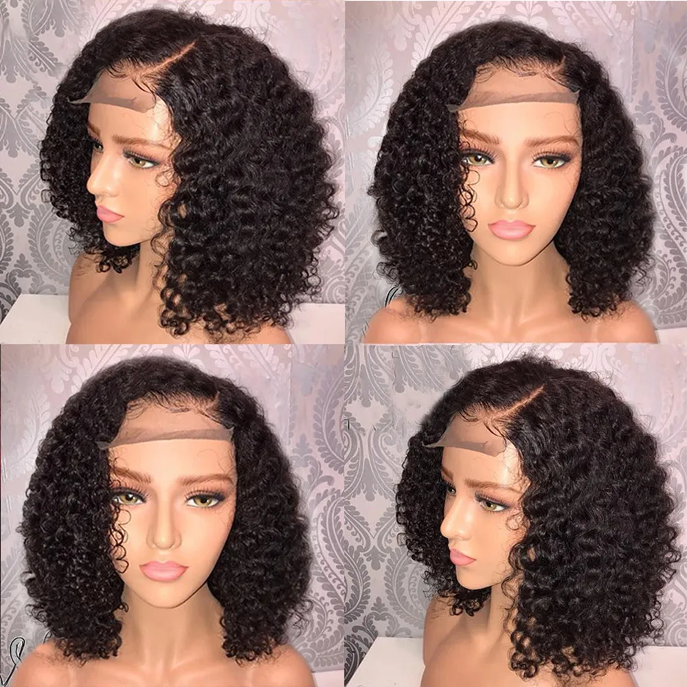 

Curly human hair wig Brazilian Less Lace Front For black Full Wig Bob Wave Black Natural Looking Women Wigs Hair Jewelry10.8