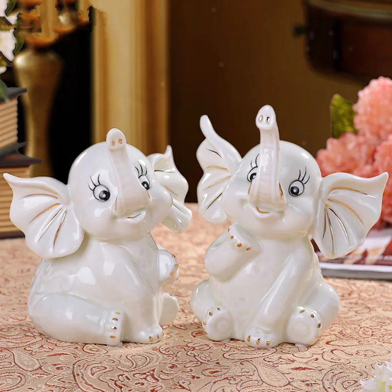 

Simulation Animal Couples Elephant Statue Ceramic Craftwork Home Interior Design Gift L2941