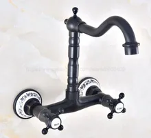 Wall Mounted Double Handle Oil Rubbed Bronze Swivel Spout Bathroom Basin Sink Mixer Tap Faucet znf460 high quality round 3 hole wall sink basin mixer tap wels bathroom spout faucet with double lever