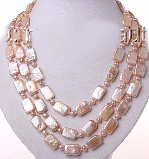 

~~ Free Shipping >>stunning 3rows big 19mm baroque pink freshwater cultured pearl necklace 17-18-19