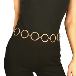 Женская Мода Геометрический Длинный живот Талия цепь для женщин Личность дизайнерское платье металлический ремень женский золотой кольцо