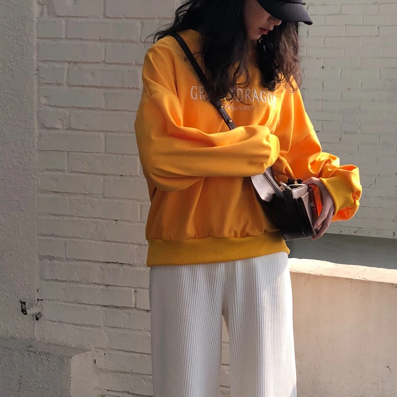 

2 colors 2019 spring korean chic style loose letter embroidery long-sleeve sweatshirts womens sweatshirts and pullovers (C6299)