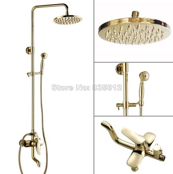 

Bathroom 8" Shower Head Rain Shower Faucet Set with Handheld Shower /Wall Mounted Gold Color Brass Bathtub Mixer Tap Wgf302