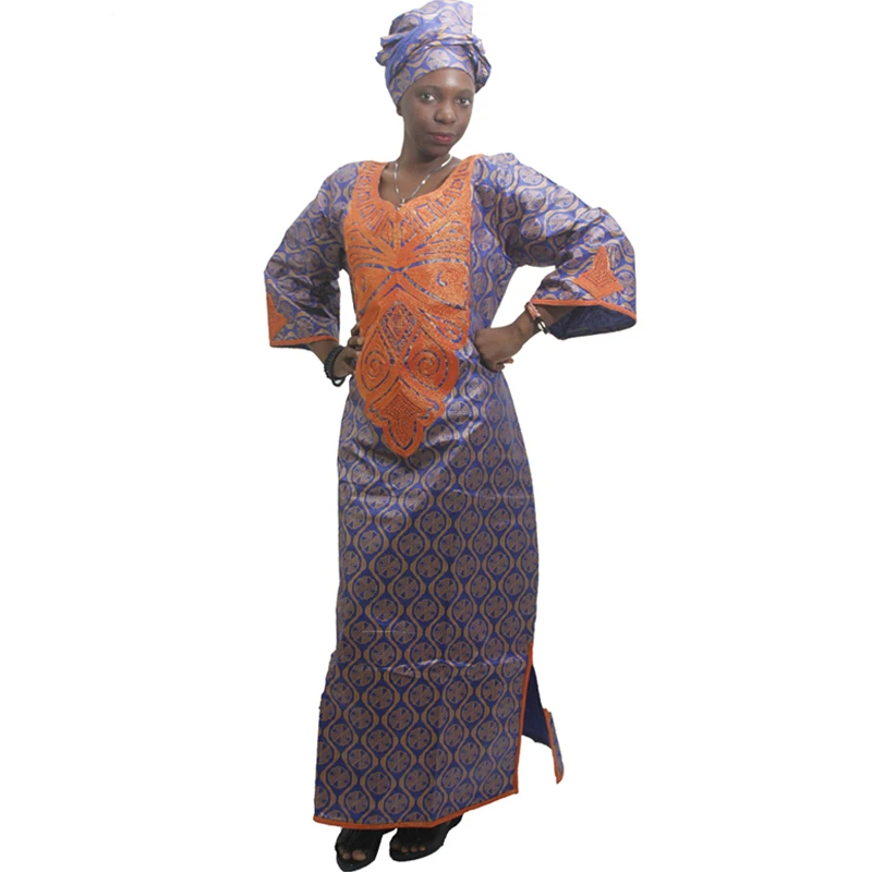 

MD african dresses for women embroidery ladies clothes traditional south africa dashiki dress women head tie nigerian wedding