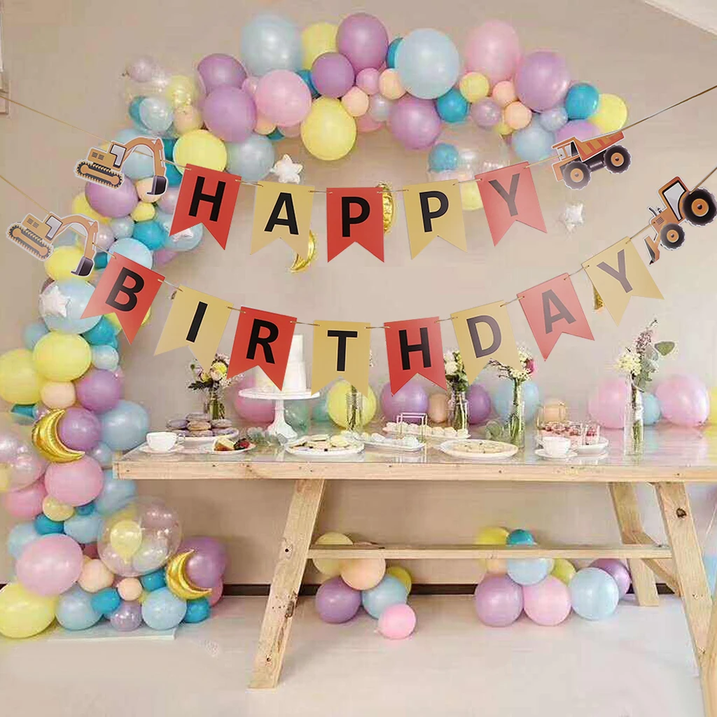 Happy Birthday Tractor Car Paper Bunting Banner Garland Sign Baby Shower Nursery Kids Room Decor Photography Prop
