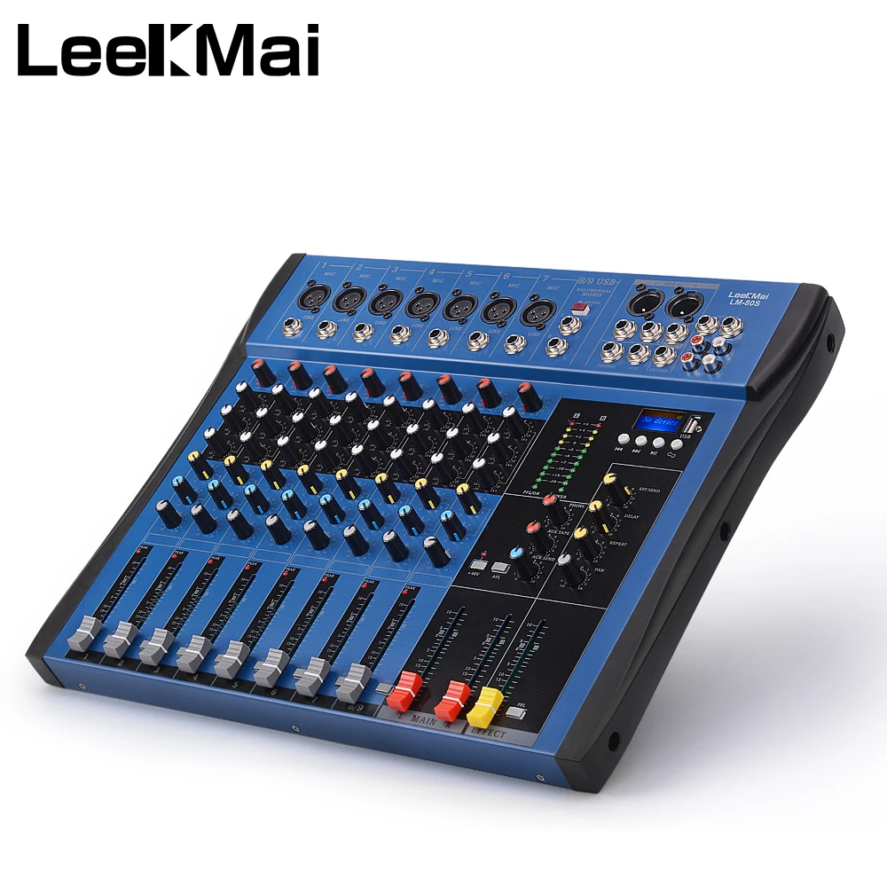 LM 80S USB Professional 8 Channel Audio Mixer Built in Digital Effect