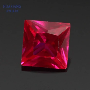 

5# Red Corundum Stones Square Shape Princess Cut Synthetic Corundum Gems Stones For Jewelry Size 1.5x1.5~15x15mm Free Shipping