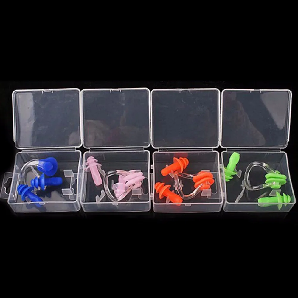 

Portable Swimming Waterproof Soft Silicone Set Earplugs + Nose Clip + Case Pool Accessories Water Sports