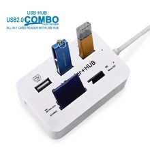 50pcs USB 2.0 Hub Reader Card,USB Splitter 480Mbps For MS M2 SD MMC TF For MacBook PC Laptop All in One USB Combo wholesale