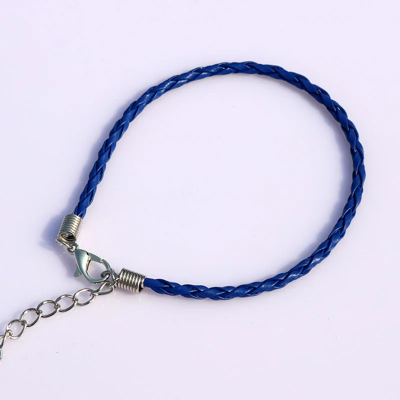 Wholesale 18cm Dark Blue Leather Braided Charm Bracelets For Beads Bulk