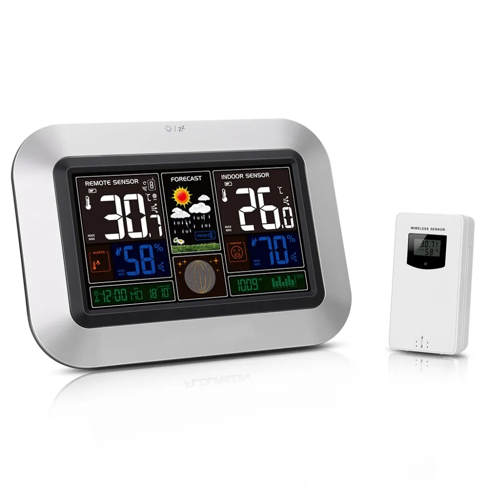 

Wireless Thermometer Hygrometer Thermometer Alarm Clock Weather Station Digital RCC With Outdoor Sensor Large Size LCD Display