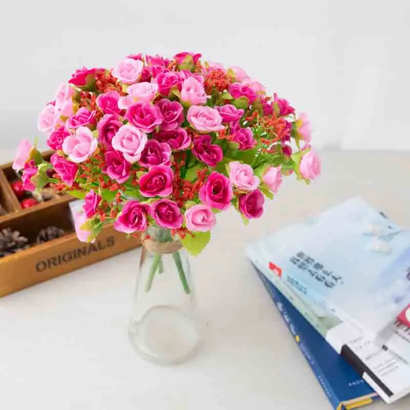 Buy Small Silk Roses Bouquet 7 branches 21 Heads Mini