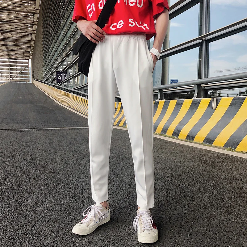 Summer New Nine-point Length Solid Color Straight Loose Harlan Men's Casual Pants Personality Fashion Classic Trend Youth Simple
