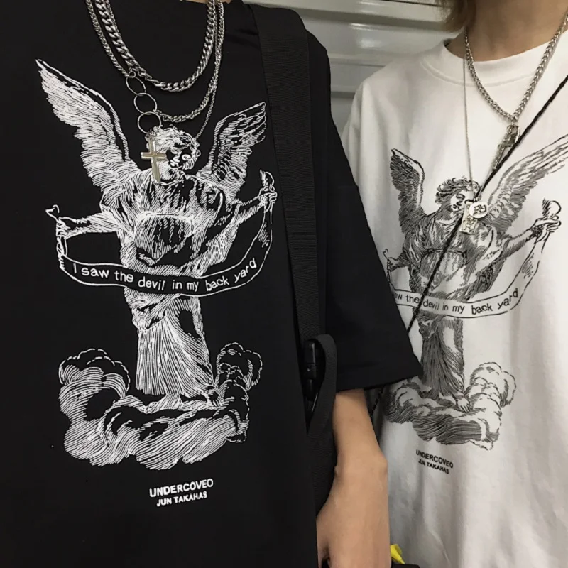 

Vintage Angel print Summer tees ulzzang female tops Harajuku cotton hip hop bf couple loose large size short sleeve men T-shirt