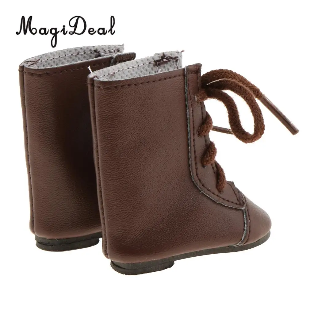 1Pair PU Leather Handmade Shoes Lace Up Combat Boots for 14 Inch   Doll Outdoor Indoor Clothing Accs