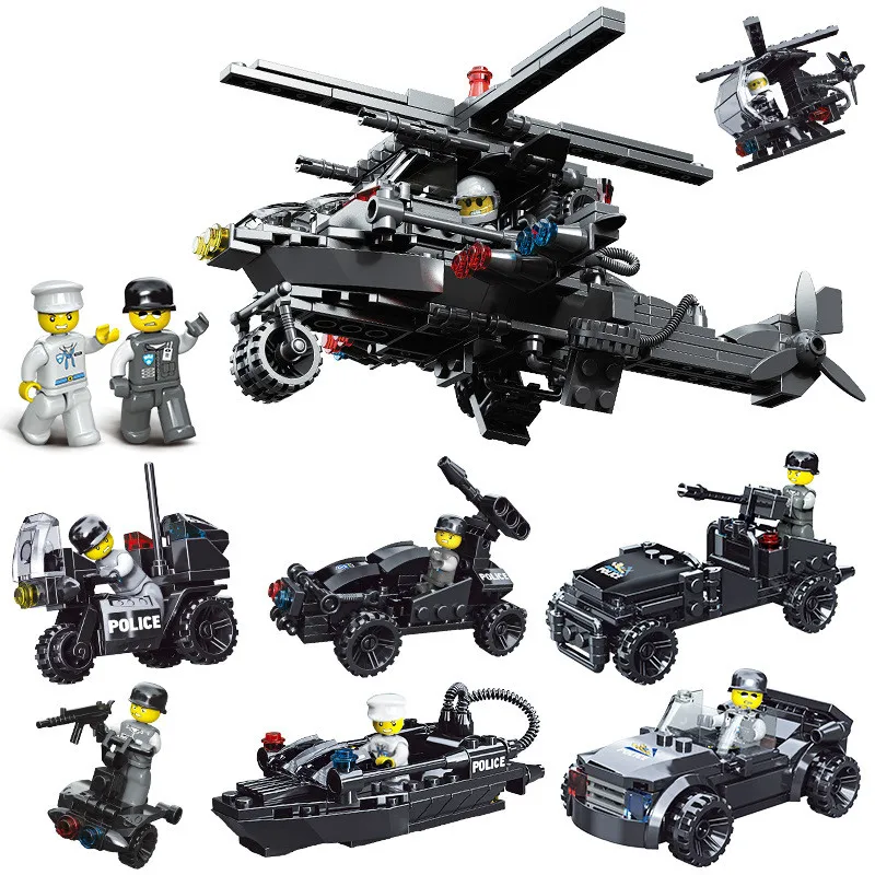 

Six in One Set Building Blocks Police Flying Tigers Early Teaching Children Plastic Small Particles Sssembled Toys