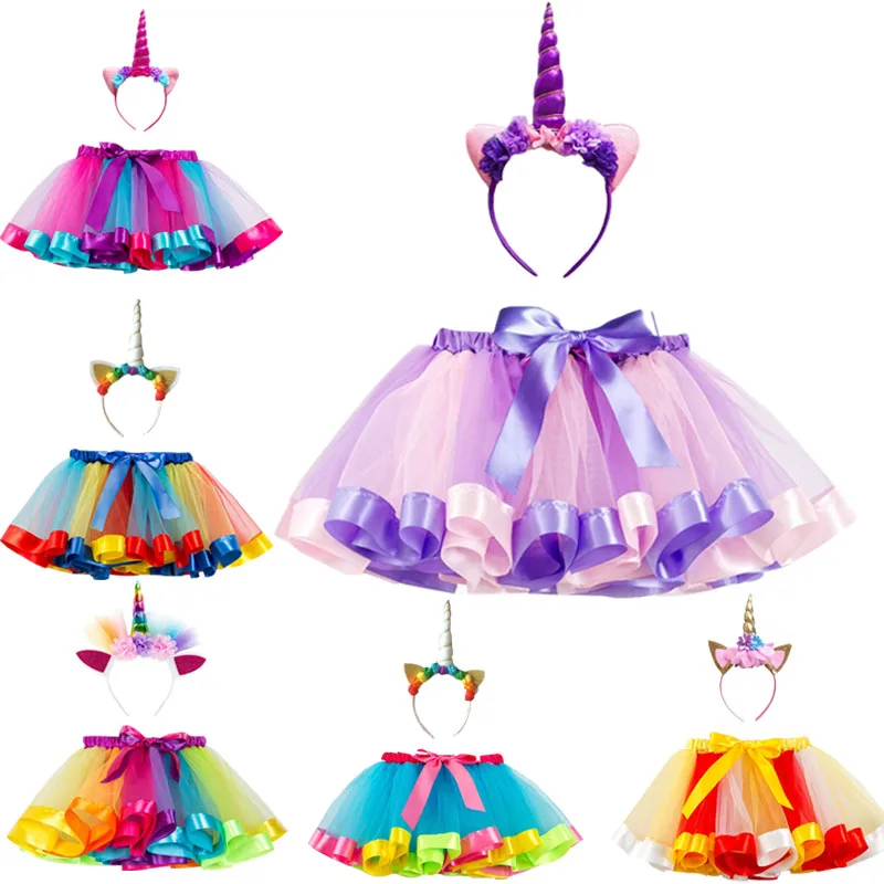 

Vestido 2019 Free Shipping Unicorn Headband Baby Tutu Dress Girls Princess Dress Rainbow Kids Party Tutu for Girls Outdoor Dress