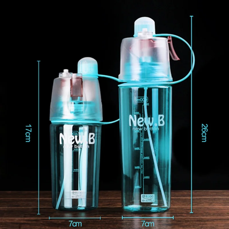 

New Creative Spray Water Bottles Portable Atomizing Bottles Outdoor Sports Gym 400/600ML Drinking Drinkware Bottles Color Random
