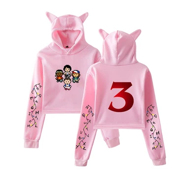 

2018 New Stranger things 3 Cat Ear Sweatshirt fashion trend Cat Crop Top Sexy hot Kpop Harajuku Hoodies Sweatshirt